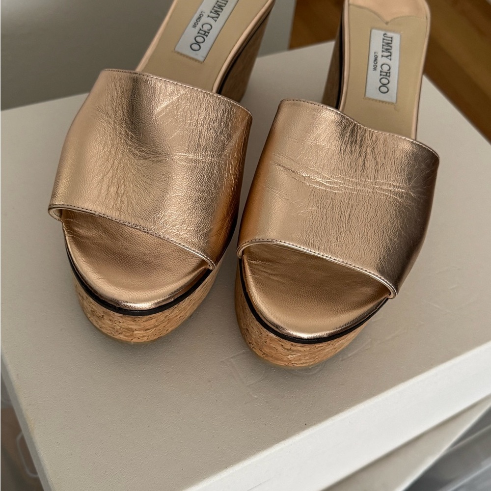 Jimmy Choo Metallic Gold Platform Slides